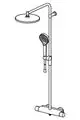 Regenbrause-Duscharmatur in schlichtem Design mit einer großen Kopfbrause und zusätzlichem Handbrausekopf, hergestellt von HANSA.